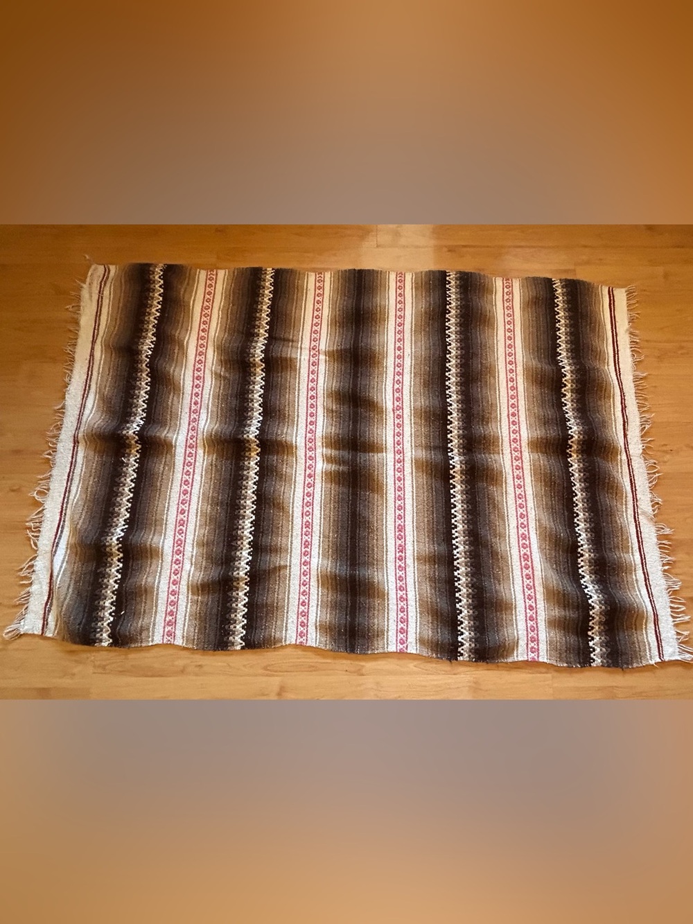 Vintage Saltillo Mexican Serape Wool Blanket Rug Earth Tones White Warp 49x77